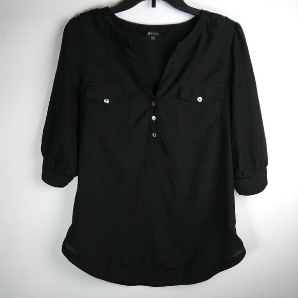 41 Hawthorn Tops - 41 HAWTHORN Med Black Pearl Button Tunic Top